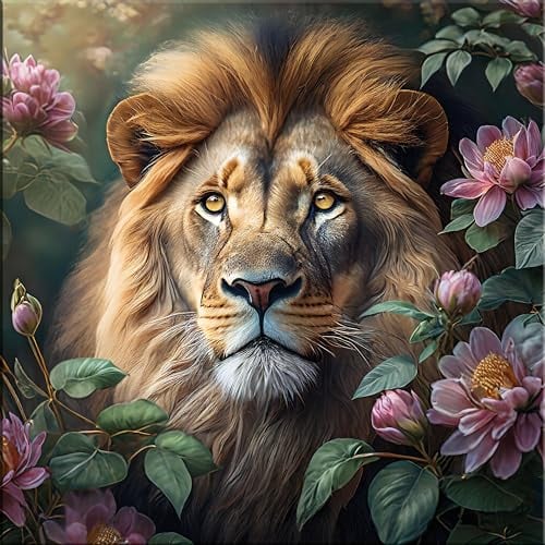 artissimo, Glasbild, 30x30cm, AG5505A, Tiere: Löwe Vintage, Bild aus Glas, Wandbild Wohnzimmer modern, Blumen und Blüten, Boho-Style