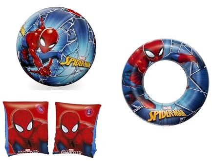 Bestway | Spider-Man Urlaubs-Set XL | Wasserball + Schwimmring + Schwimmflügel | ideal für Strand, See oder Schwimmbad