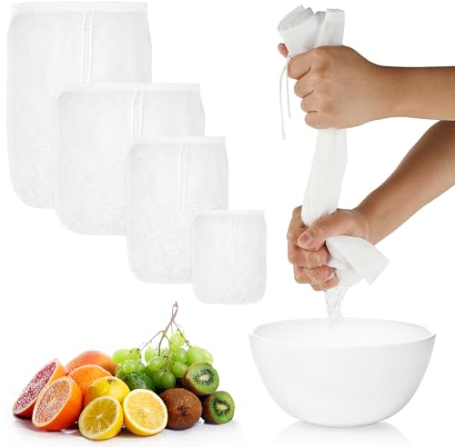 4 Stück Passiertuch Nussmilchbeutel, Wiederverwendbar Passiertücher Abseihtuch Mulltuch Küche Filterbeutel Cheese Cloth Mit Kordelzug Baumwolle Nussbeutel Für Käse Fruchtsaft Joghurt (Nylon, 4 Größen)