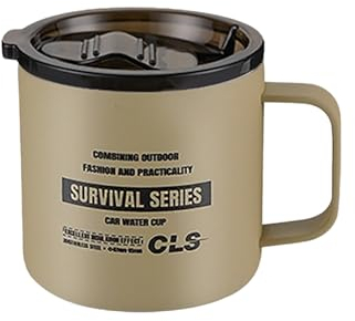 Combat Camping Cup,Double-Layer Stainless Steel Coffee Cup,Thermos Cup with Anti-Spill Lid and Handle,Suitable for Camping,Hiking,Picnics