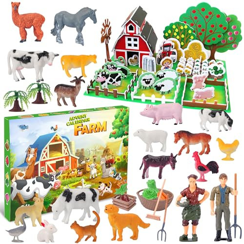 Adventskalender 2024 Junge 3 4 5 6 7 8 9 10 Jahre - Tiere Bauerhof Adventskalender Tiere Hunde Farm Weihnachtskalender für Klein Kinder Jungen Mädchen