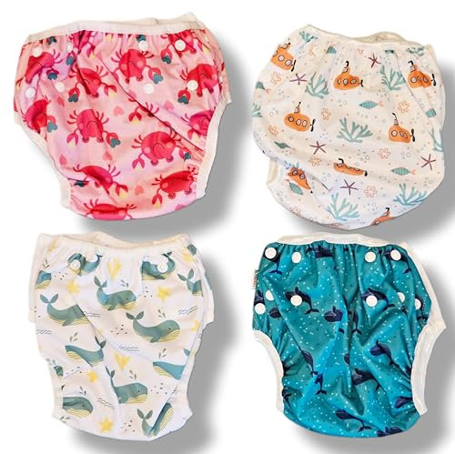 Pañales Reutilizables para Nadar para Bebés,2PCSLavables,Pañales para Nadar para Bebés para Piscina o Playa. TetebyNoa (Marino y Peces)