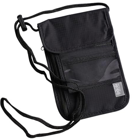 SJDOFU Brustbeutel Unisex Reisegeldbeutel Mit RFID, Passport Tasche Für Reisen, 19 x 14 cm Brustbeutel Für Passport, Kreditkarten, Münzen Und Reise Zubehör(Schwarz)