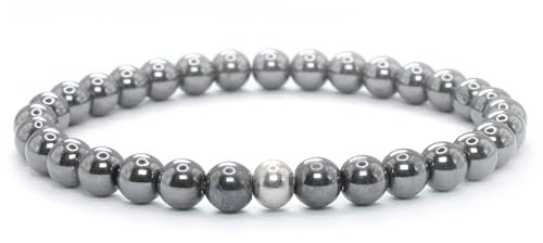 Echtes Hämatit Edelstein Armband mit 6mm Perlen - verschiedene Längen - Heilstein Schutzstein Talisman Glücksbringer Geschenk (Hämatit, 18CM)