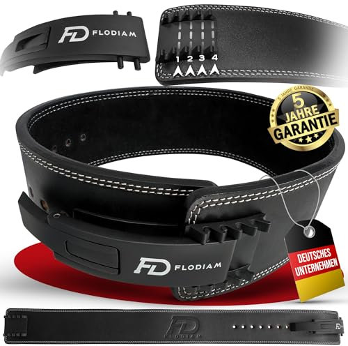 Flodiam Profi Gewichthebergürtel Full Power Design Herren & Damen [Schnellverstell] Hebelverschluss Gym Lifting Belt Fitness Gürtel Büffelleder Weightlifting Powerlifting 8,5cm hoch, Schwarz, XL