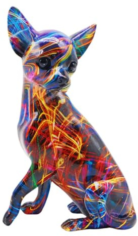 Milageto Hundefigur Statue mit Graffitimotiv, Figur Deko Hund, Dekoskulptur Skulptur Hundestatue Harz, Hundedekofiguren für Wohnzimmer, Bücherregal, Spukhaus, Hund I