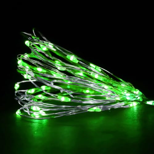ANSIO Fairy Lights Battery Operated 100 LED Copper Wire Indoor Outdoor Christmas Lights, Bedroom String Lights 10m/33ft-Ideal for Christmas Tree, Party&Wedding Decorations-Green-Silver Cable