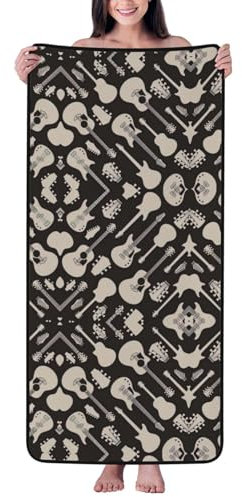 HFDERW Strandtücher mit Gitarrenmuster, Mikrofaser, Korallensamt, Handtuch für Badezimmer, Schwimmbad, Korallen-Samt, Badetuch