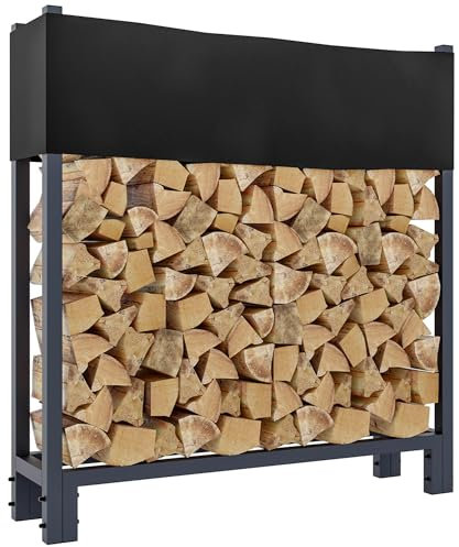DELUKE® Kaminholzregal aussen mit Abdeckung REOB - für Feuerholz | Brennholzregal aussen mit Plane Kaminholzständer draussen Kaminholzhalter outdoor Feuerholzregal aussen, 25x110x115cm