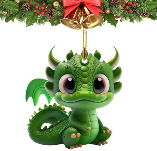 Wuyooprt Dinosaurier-Baumschmuck, Acryl, 2D, schöne grüne Weihnachtsbaum-Tierdekoration, bezaubernder grüner Dinosaurier, Auto-Innendekoration