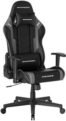 DXRacer Prince L PF132 Gaming-/ Büro-/ Schreibtischstuhl, mit Wippfunktion Gaming Stuhl Höhenverstellbarer Drehstuhl PC Stuhl Ergonomischer Chefsessel, schwarz-grau
