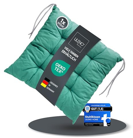LILENO HOME 1er Set Wende Stuhlkissen Türkis-grün (40x40x6 cm) - Streifen Sitzkissen für Gartenstuhl, Küche oder Esszimmerstuhl - Indoor u. Outdoor Stuhlauflage als Stuhl Kissen (Linda FUM)