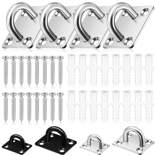 Mardatt 4 Pack M8 304 Edelstahl Pad Eye Plate U Haken, Marine Hardware Haken mit Schrauben Anker, Heavy Duty Decke Haken Pad Eyes Platte, Silber