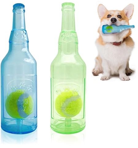 FunnAura 2 Pcs Tennis Ball in a Bottle Dog Toy, Chew Squeaky Interactive Dog Bottle Toy