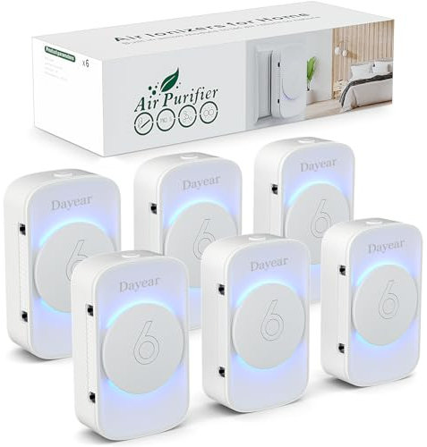 Air Purifier for Bedroom, Dayear Plug In Negative Ion Air Purifier, 3 Led Light Modes +Hidden Working Indicator, Purify Smell, Suitable for Home/Kitchen/Toilets/Living Room/Pet Room/6 Pcs