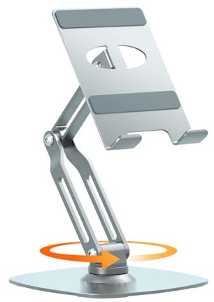 Mechrig Aluminium-Tablet-Ständer für den Schreibtisch, verstellbarer und faltbarer iPad-Ständer mit 360° drehbarer Basis, iPad-Halterung aus Metall, kompatibel mit Tabs, Kindle, iPhone und 4-16