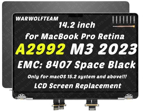 WARWOLFTEAM Ersatz-LCD-Bildschirm für MacBook Pro A2992 M3, Space Black