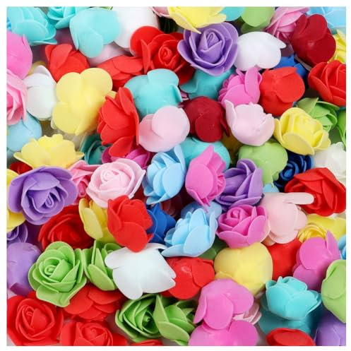 Hrlace Lot de 100 roses artificielles en mousse - Petites fleurs artificielles - Pour bricolage, mariage, fête, maison, Saint-Valentin, décoration - Mélange de couleurs