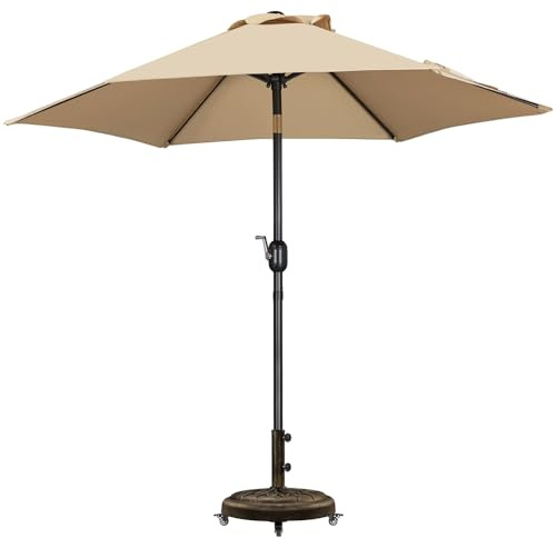 Yaheetech Ensemble de Parasol de Jardin Extérieur et Pied de Parasol, 300CM Parasol Inclinable Cadre en Métal et 25KG Base de Parasol Standard Ronde en Résine pour Patio Jardin Plage Taupe