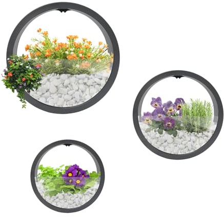 DHQCQL Blumentopf Hängend, Moderne Wandvasen, 3 Stück Hängende Blumentöpfe für Wand, Rund blumentopf Wandmontage für Zimmerpflanzen, Kunstpflanzen, Blumen (Schwarz, Klar)