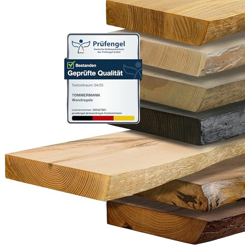 tømmermann - Wandregal mit Baumkante - massives Schweberegal Farbe Natur 120 cm Länge - Regalbrett aus Eschenholz 100% natürlich - Rustikales Wandboard mit unsichtbarer Wandmontage Massivholzbrett