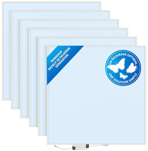 LECOM 6x Dalle LED 60x60 Blanc Froid 6500K 4000lm Encastrable Faux Plafond | Pack de 6 panneaux LED 60x60 encastrés, haute luminosité. Lumière blanche froide, parfait pour bureaux, commerces et salles.