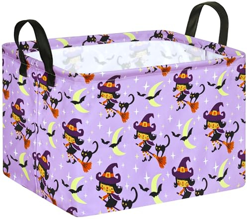 KUNRO Pumpkin Pattern Halloween Storage Gift Basket Canvas Storage Bins with Handles Rectangle Storage Cubes Organizer for Bedroom Living Room