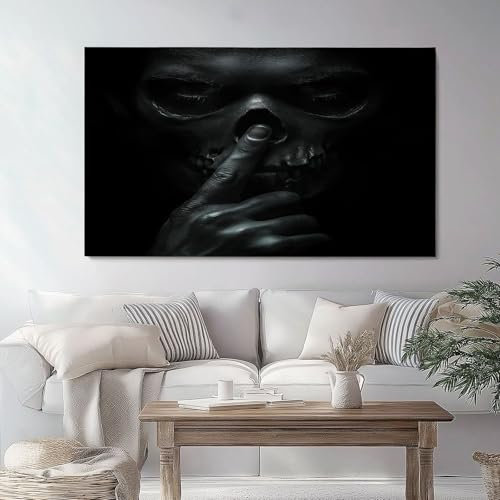 Gotik Totenkopf Nahaufnahme Leinwand Bilder 150 x 50 cm, Schwarz Vlies Fototapete Wanddeko Wohnzimmer Aesthetic Room Decor Deko Schlafzimmer Wandbilder Esszimmer Bild auf Leinwand Geschenk