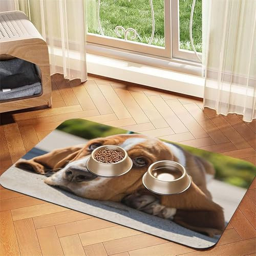 Basset Hound print Cats Pet Bowl Placemat Pet Feeding Mats for Dogs, Non-Slip PU Leather Tablecloth for Pets