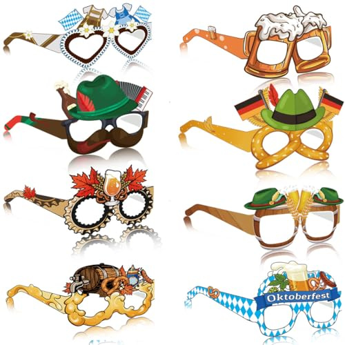 berfest Deko Accessoires,8 Stück berfest Party Brille,Bayrische Deko Papier Brillen, Fotobox Accessoires for Bierfest Party berfest Foto Requisiten