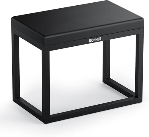Donner Klavierbank, Home-Style Korrosionsbeständiger Keyboard-Hocker, Modernes minimalistisches Design Metall-Klavierstuhl mit Dicker Polsterung, Schwarzer Klavierstuhl mit Kissen, DKB-200