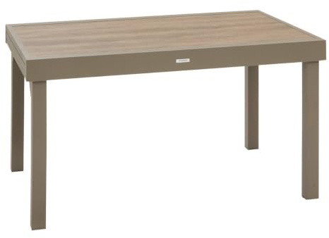 HESPERIDE - Table de Jardin Extensible Piazza Café - 10 Places - Aluminium Traité Epoxy Antirouille - Plateau Verre Trempé Effet Bois - Meuble d'Extérieur à Rallonge Coulissante