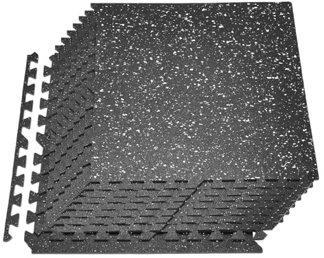VEVOR Tapis de Sol Puzzle Fitness 12PCs de 61x61x1 cm, Dalles en Mousse EVA Haute Densité, Protection de Sol pour Salle de Sport Gym Maison et Bureau, Dalles Emboîtables Noires à Points Blancs