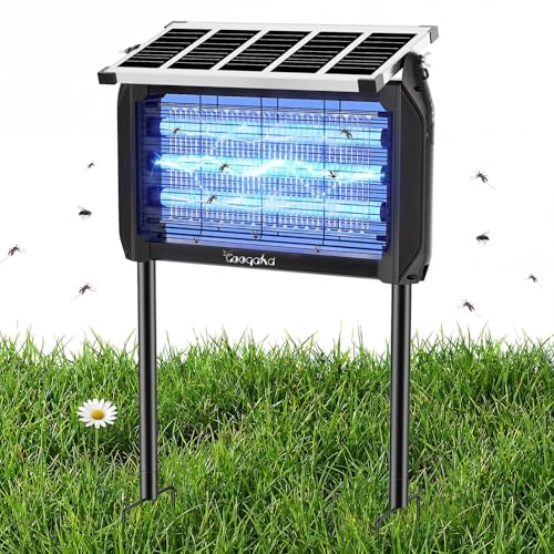 Insecticida Eléctrico Solar 10W Exterior - Lámpara Antimosquitos, Trampa para Moscas 4000V con Luz UV, Impermeable IPX5, Mata Mosquitos para Cocina, Casa, Patio, Jardín, Camping