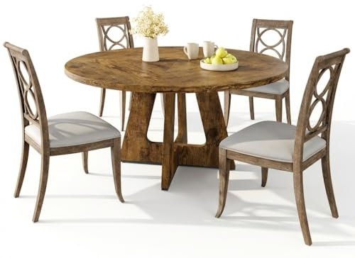 Thaookte Runder Esstisch 120 cm Küchentisch Für Esszimmer Wohnzimmer, Esszimmertische Für 4-6 Personen, Esstisch Mit Holztischplatte Und Beinen, Rustikales, Braun (Nur Tisch)