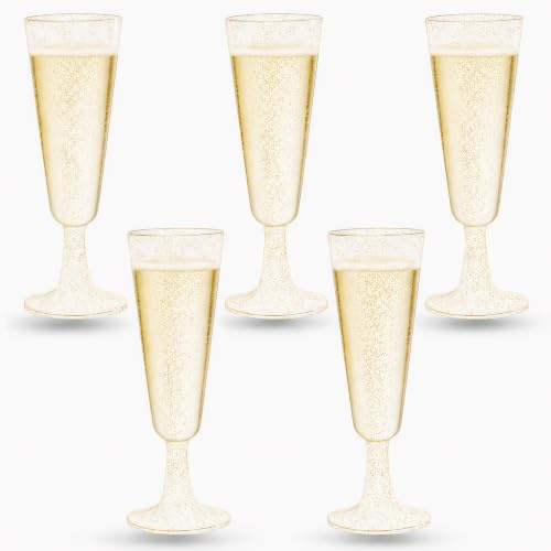 Coztie Sektgläser Plastik, 30 Stück Kunststoff 150ml Mehrweg Champagnergläser Mimosa für Sektempfang, Hochzeit, Geburtstag, Picknick, Party (30, Blitzgold)