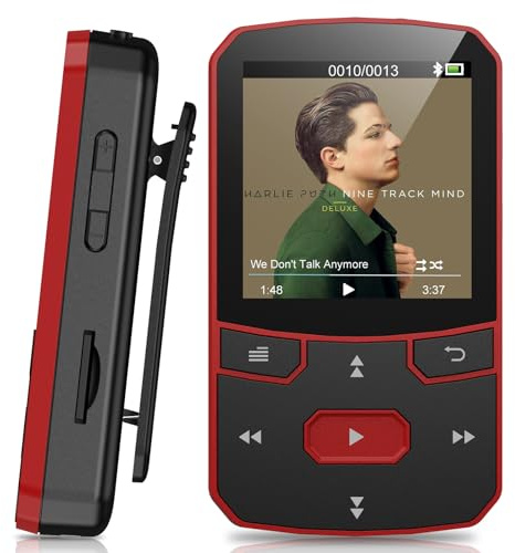 Reproductor MP3 64GB Bluetooth 5.3 de 29g, Mini Lector de Audio Portátil con Función Resume, Clip Deportivo, Botones Físicos, Radio FM, Grabadora, Ampliable hasta 128GB