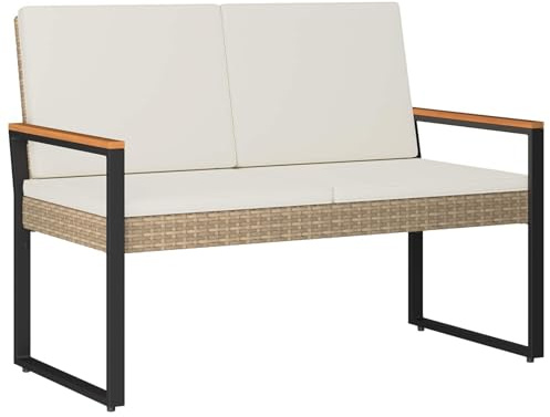 vidaXL Bank Outdoor Beige und Cremeweiß 107 x 61 x 80 cm Poly-Rattan, Moderne, wetterfeste, rechteckige Gartenbank, aus Polyrattan, Bequeme Sitzgelegenheit, schöne Deko für die Terrasse