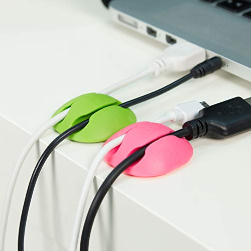CABLE CANDY - Mixed Beans Set – 6 Stück Kabelhalter, Kabel Organizer, Kabelclips, Kabelführung, Kabelmanagement für Schreibtisch, zu Hause, Büro und Auto. Selbstklebend. Kabel bis 5mm. Pink & Grün