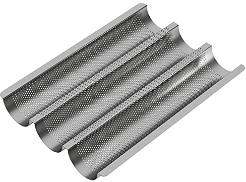 WELLGRO Baguette-Blech - für bis zu 3 Baguettes - Baguetteblech mit Antihaftbeschichtung - 38,5 x 28,5 x 4 cm