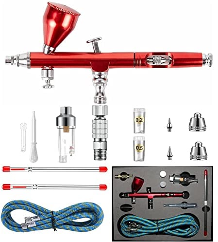 ABEST New Professional 0.2mm .3mm .5mm Dual Action Airbrush Spray Paint Gun Kit Complete Set for General-Purpose Art-and-Craft Projects Model-Railroad Detailing R/C Car Bodies Plastic Kits