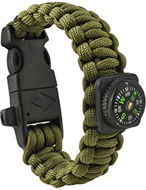 ISO TRADE Paracord Armband Army Green 5in1 Tool Survival Outdoor Active Lightweight Waterproof Zubehör für Zelte, Erwachsene, Unisex, Mehrfarbig