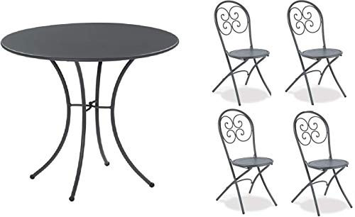 Tisch für den Außenbereich Pigalle Kiss Durchmesser 80 cm + 4 Stuhl Klappstuhl Pigalle 924 - aus verzinktem und pulverbeschichtetem Eisen - Farbe Antik Fantasia 22 - Produkt Made in Italy