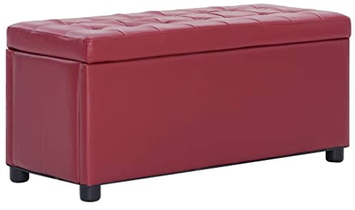 vidaXL Ottoman mit Stauraum Sitzhocker Sitzwürfel Sitzbank Aufbewahrungsbox Hocker Truhenbank Sitztruhe Truhe Sitzbox 87,5cm Weinrot Kunstleder