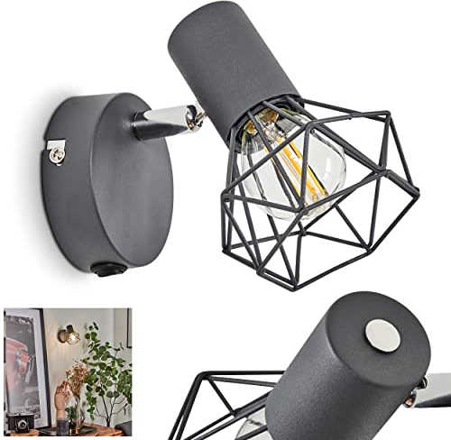 Wandleuchte Gullspang, verstellbare Wandlampe aus Metall in Anthrazit, 1-flammig, 1 x E14-Fassung, moderner Wandspot mit Gitter u. An-/Ausschalter am Gehäuse, ohne Leuchtmittel