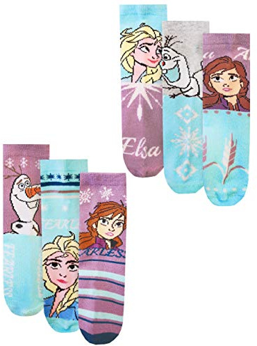 Vanilla Underground Disney Frozen 2 Assorted 6 Pack Girls Elsa, Anna & Olaf Official Character Socks