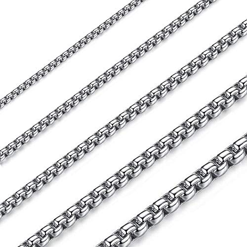 OSTAN Herren Damen Edelstahl Silber Box Kette Briolette Kette Venetian Link Kette Link Collier Halskette Breite 5 MM Länge 50 cm