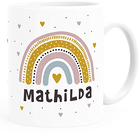 SpecialMe® personalisierte Tasse mit Namen Regenbogen Herz persönliche Geschenke Kinder Namenstasse Mädchen Jungen Mädchen weiß Keramik-Tasse