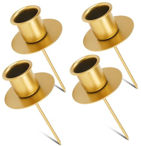 4X Kerzenhalter Adventskranz, Stabkerzenhalter Gold mit Teller, Kerzenständer Stabkerzen, Adventskerzenhalter Metall Kerzenleuchter, Kerzenteller für Adventskranz Weihnachten