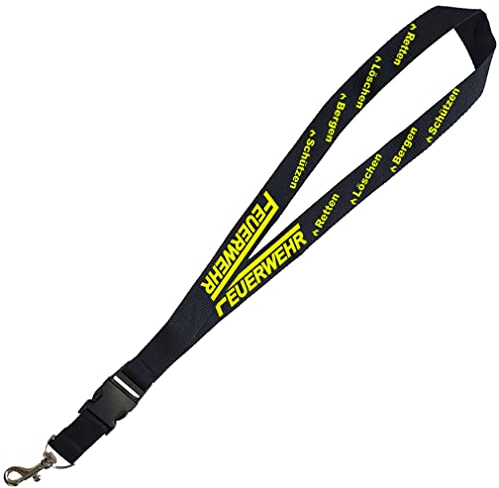 SHIRT-TO-GO Schlüsselband Lanyard schwarz inkl ClipLock, Aufdruck neongelb Feuerwehr - Retten,Löschen,Bergen,Schützen